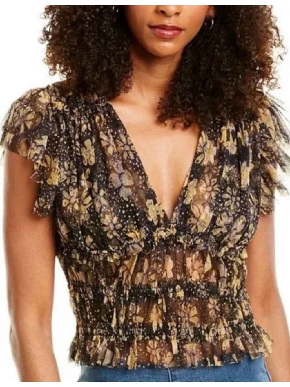 Free People Making Me Smile Sheer Printed Top Floral
